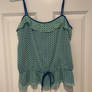 Green Ruffled Tie Front Sleeveless Camisole - fully lined